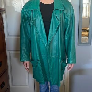 Green Vintage 80s Leather Jacket